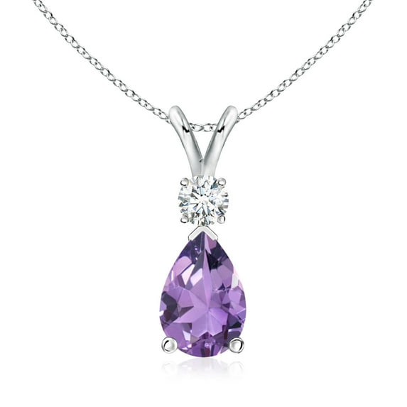 ANGARA Natural 1.6 ct Amethyst Teardrop Pendant with Diamond in 14K White Gold for Women (Size-10x7mm) | February Birthstone, Birthday, Anniversary, Jewelry Gift for Women | Natural Amethyst Necklace