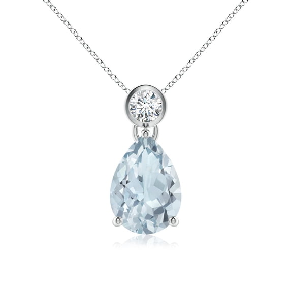 ANGARA Natural 1.6 ct Aquamarine Pendant with Bezel-Set Diamond in 925 Sterling Silver for Women (Size-10x7mm) | March Birthstone, Anniversary, Jewelry Gift for Women | Natural Aquamarine Necklace