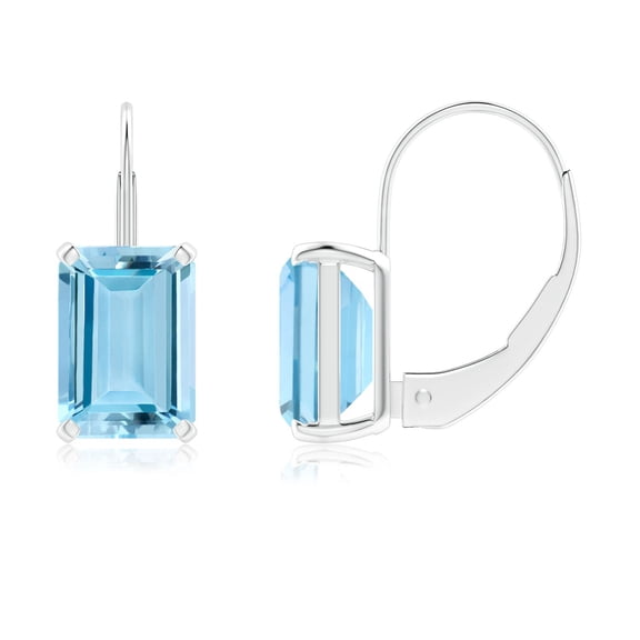 ANGARA Natural 1.6 ct Aquamarine Solitaire Leverback Earrings in 14K White Gold for Women (Size-7x5mm) | March Birthstone, Anniversary, Jewelry Gift for Women | Natural Aquamarine Earrings