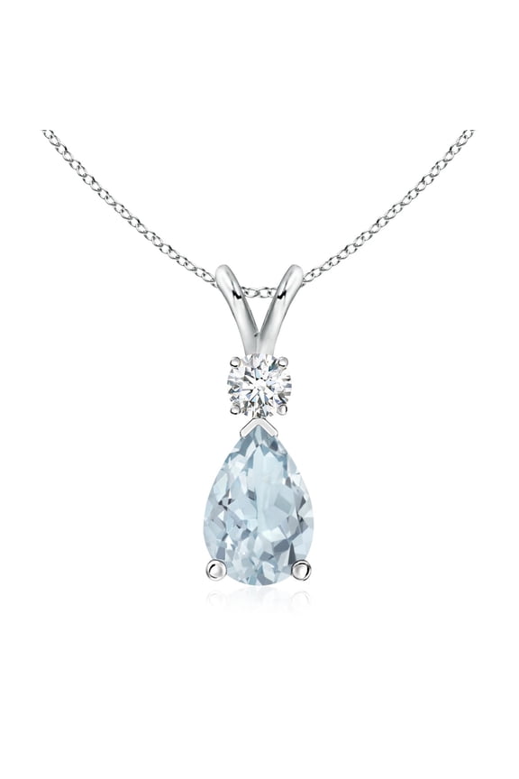 Natural 1.6 ct Aquamarine Teardrop Pendant with Diamond in 14K White Gold for Women (Size-10x7mm) | March Birthstone, Anniversary, Jewelry Gift for Women | Natural Aquamarine Necklace