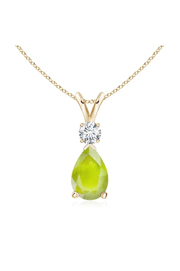 Natural 1.6 ct Peridot Teardrop Pendant with Diamond in 14K Yellow Gold for Women (Size-9x7mm) | August Birthstone, Birthday, Anniversary, Jewelry Gift for Women | Natural Peridot Necklace