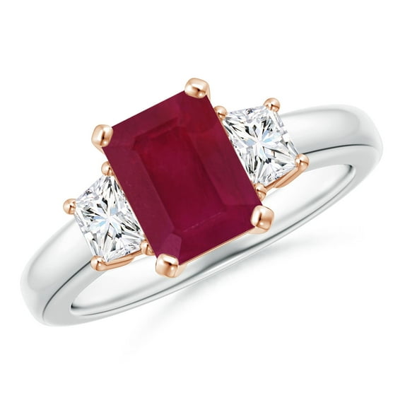 ANGARA Natural 1.6 ct Ruby and Diamond Three Stone Ring in 14K White & Rose Gold for Women (Size-8x6mm) | July Birthstone Jewelry for Her | Natural Ruby Rings