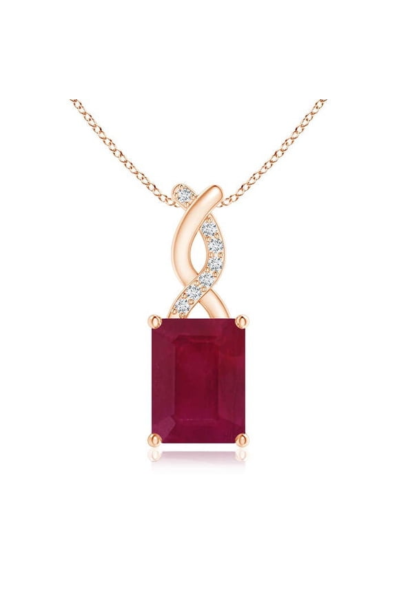 Natural 1.6 ct Ruby Pendant with Diamond Entwined Bale in 14K Rose Gold for Women (Size-8x6mm) | July Birthstone, Birthday, Anniversary, Jewelry Gift for Women | Natural Ruby Necklace