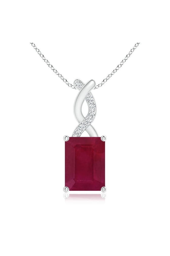 Natural 1.6 ct Ruby Pendant with Diamond Entwined Bale in 14K White Gold for Women (Size-8x6mm) | July Birthstone, Birthday, Anniversary, Jewelry Gift for Women | Natural Ruby Necklace