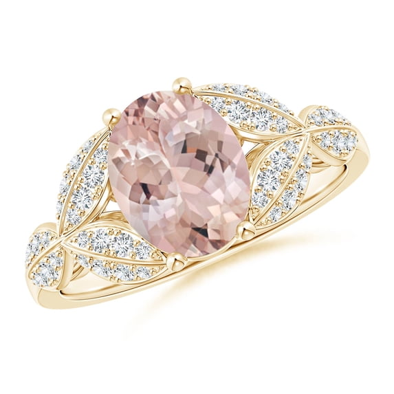 ANGARA Natural 1.65 ct Morganite and Diamond Trillium Petal Flower Ring in 14K Yellow Gold for Women | Birthday, Anniversary, Jewelry Gift for Women | Natural Morganite Ring