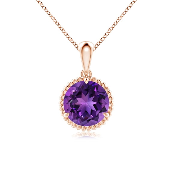 ANGARA Natural Rope-Framed Claw-Set 1.7 ct Amethyst Solitaire Pendant in 14K Rose Gold for Women (Size-8mm) | February Birthstone, Anniversary, Jewelry Gift for Women | Natural Amethyst Necklace