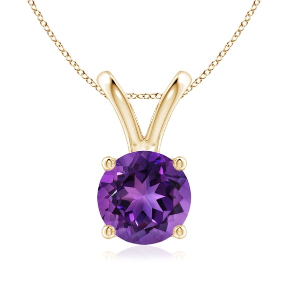 ANGARA Natural V-Bale Round 1.7 ct Amethyst Solitaire Pendant in 14K Yellow Gold for Women (Size-8mm) | February Birthstone, Birthday, Anniversary, Jewelry Gift for Women | Natural Amethyst Necklace