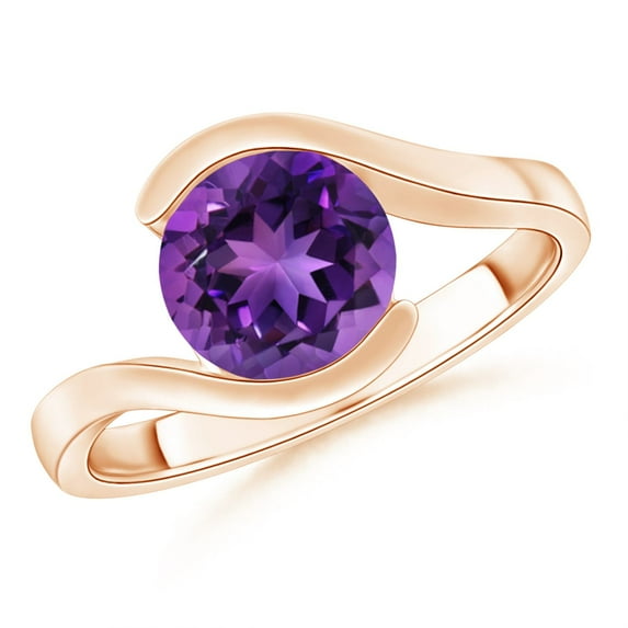 ANGARA Natural Semi Bezel-Set Solitaire Round 1.7 ct Amethyst Bypass Ring in 14K Rose Gold for Women (Size-8mm) | February Birthstone, Anniversary, Jewelry Gift for Women | Natural Amethyst Ring