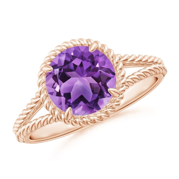 ANGARA Natural 1.7 ct Amethyst Twist Rope Split Shank Ring in 14K Rose Gold for Women (Size-8mm) | February Birthstone, Birthday, Anniversary, Jewelry Gift for Women | Natural Amethyst Ring