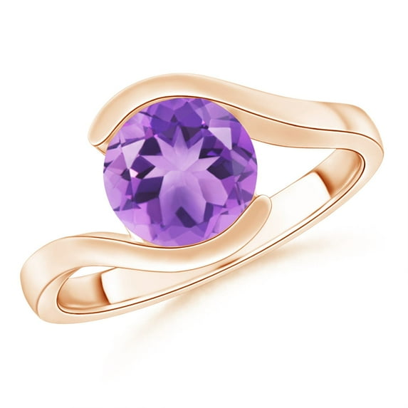 ANGARA Natural Semi Bezel-Set Solitaire Round 1.7 ct Amethyst Bypass Ring in 14K Rose Gold for Women (Size-8mm) | February Birthstone, Anniversary, Jewelry Gift for Women | Natural Amethyst Ring
