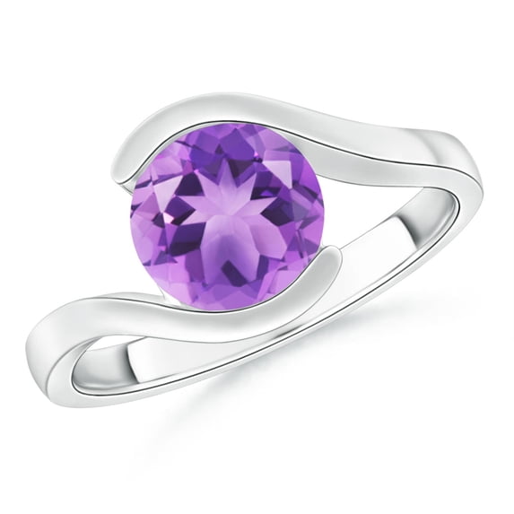 ANGARA Natural Semi Bezel-Set Solitaire Round 1.7 ct Amethyst Bypass Ring in 14K White Gold for Women (Size-8mm) | February Birthstone, Anniversary, Jewelry Gift for Women | Natural Amethyst Ring