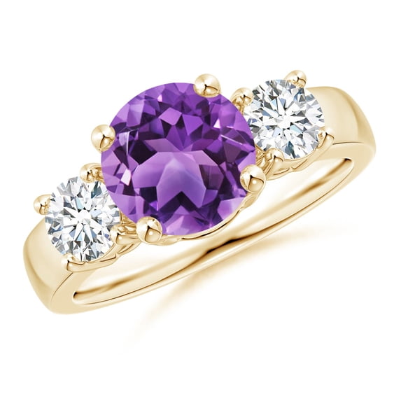 ANGARA Natural 1.7 ct Amethyst and Diamond Three Stone Engagement Ring in 14K Yellow Gold for Women (Size-8mm) | February Birthstone, Anniversary, Jewelry Gift for Women | Natural Amethyst Ring