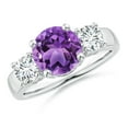 thumbnail image 1 of ANGARA Natural 1.7 ct Amethyst and Diamond Three Stone Engagement Ring in 925 Sterling Silver for Women (Size-8mm) | February Birthstone, Anniversary, Jewelry Gift for Women | Natural Amethyst Ring, 1 of 9