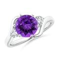 thumbnail image 1 of ANGARA Natural Round 1.7 ct Amethyst and Diamond Three Stone Bypass Ring in 14K White Gold for Women (Size-8mm) | February Birthstone, Anniversary, Jewelry Gift for Women | Natural Amethyst Ring, 1 of 9