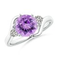 thumbnail image 1 of ANGARA Natural Round 1.7 ct Amethyst and Diamond Three Stone Bypass Ring in 14K White Gold for Women (Size-8mm) | February Birthstone, Anniversary, Jewelry Gift for Women | Natural Amethyst Ring, 1 of 9