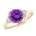 thumbnail image 1 of ANGARA Natural Round 1.7 ct Amethyst and Diamond Three Stone Bypass Ring in 14K Yellow Gold for Women (Size-8mm) | February Birthstone, Anniversary, Jewelry Gift for Women | Natural Amethyst Ring, 1 of 9