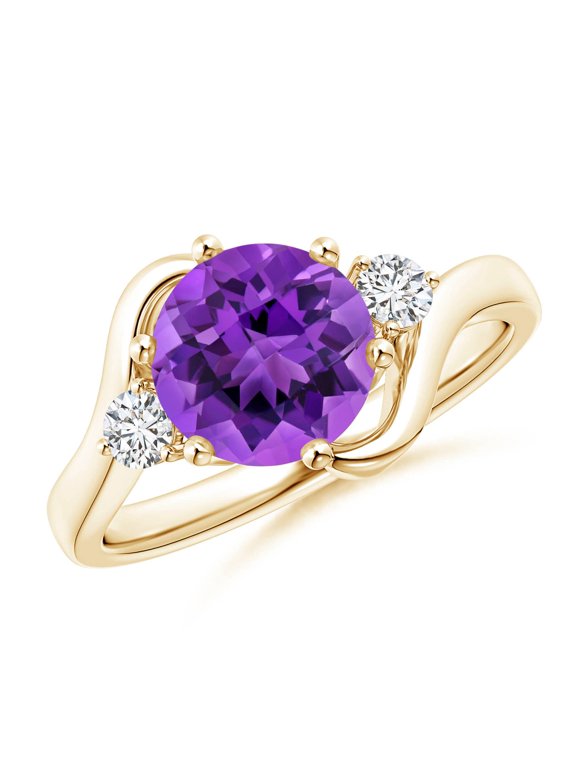 Natural 1.7 Ct. Amethyst with Diamond Classic Ring in 14K Yellow Gold for Women (Ring Size: 9)