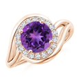 thumbnail image 1 of ANGARA Natural 1.7 ct Amethyst Bypass Engagement Ring with Diamond Halo in 14K Rose Gold for Women (Size-8mm) | February Birthstone, Anniversary, Jewelry Gift for Women | Natural Amethyst Ring, 1 of 9