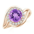 thumbnail image 1 of ANGARA Natural 1.7 ct Amethyst Bypass Engagement Ring with Diamond Halo in 14K Rose Gold for Women (Size-8mm) | February Birthstone, Anniversary, Jewelry Gift for Women | Natural Amethyst Ring, 1 of 9