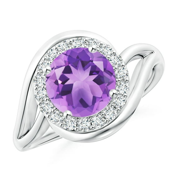 ANGARA Natural 1.7 ct Amethyst Bypass Engagement Ring with Diamond Halo in 14K White Gold for Women (Size-8mm) | February Birthstone, Anniversary, Jewelry Gift for Women | Natural Amethyst Ring
