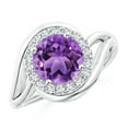 thumbnail image 1 of ANGARA Natural 1.7 Ct. Amethyst with Diamond Halo Engagement Ring in 14K White Gold for Women (Ring Size: 3), 1 of 9