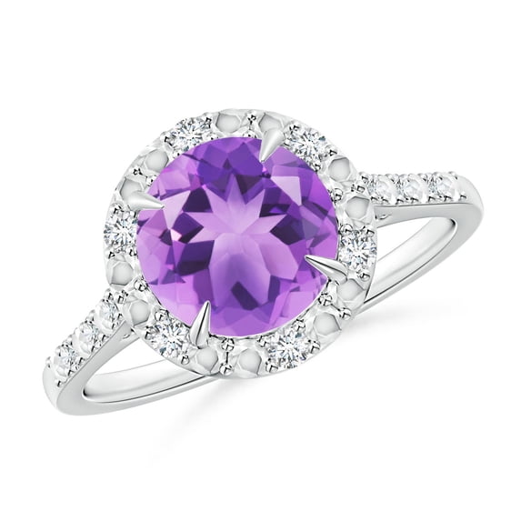ANGARA Natural Round 1.7 ct Amethyst Engagement Ring with Diamond Halo in 14K White Gold for Women (Size-8mm) | February Birthstone, Anniversary, Jewelry Gift for Women | Natural Amethyst Ring
