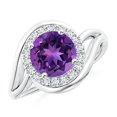 thumbnail image 1 of ANGARA Natural 1.7 ct Amethyst Bypass Engagement Ring with Diamond Halo in 14K White Gold for Women (Size-8mm) | February Birthstone, Anniversary, Jewelry Gift for Women | Natural Amethyst Ring, 1 of 8