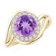thumbnail image 1 of ANGARA Natural 1.7 ct Amethyst Bypass Engagement Ring with Diamond Halo in 14K Yellow Gold for Women (Size-8mm) | February Birthstone, Anniversary, Jewelry Gift for Women | Natural Amethyst Ring, 1 of 9