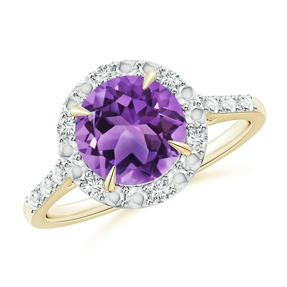 ANGARA Natural Round 1.7 ct Amethyst Engagement Ring with Diamond Halo in 14K Yellow Gold for Women (Size-8mm) | February Birthstone, Anniversary, Jewelry Gift for Women | Natural Amethyst Ring