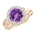 thumbnail image 1 of ANGARA Natural 1.7 Ct. Amethyst with Diamond Halo Ring in 14K Rose Gold for Women (Ring Size: 12), 1 of 10