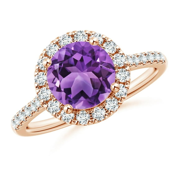 ANGARA Natural Round 1.7 ct Amethyst Halo Ring with Diamond Accents in 14K Rose Gold for Women (Size-8mm) | February Birthstone, Birthday, Anniversary, Jewelry Gift for Women | Natural Amethyst Ring