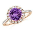 thumbnail image 1 of ANGARA Natural Round 1.7 ct Amethyst Halo Ring with Diamond Accents in 14K Rose Gold for Women (Size-8mm) | February Birthstone, Birthday, Anniversary, Jewelry Gift for Women | Natural Amethyst Ring, 1 of 9