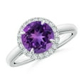 thumbnail image 1 of ANGARA Natural Round 1.7 ct Amethyst Cathedral Ring with Diamond Halo in 14K White Gold for Women (Size-8mm) | February Birthstone, Anniversary, Jewelry Gift for Women | Natural Amethyst Ring, 1 of 9