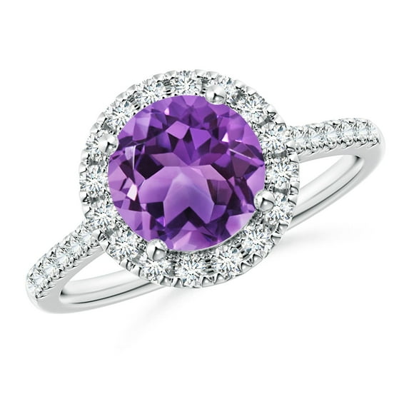 ANGARA Natural Round 1.7 ct Amethyst Halo Ring with Diamond Accents in 14K White Gold for Women (Size-8mm) | February Birthstone, Birthday, Anniversary, Jewelry Gift for Women | Natural Amethyst Ring