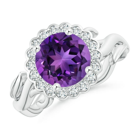 ANGARA Natural 1.7 Ct. Amethyst with Diamond Halo Ring in 14K White Gold for Women (Ring Size: 4.5)