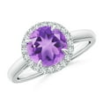 thumbnail image 1 of ANGARA Natural Round 1.7 ct Amethyst Cathedral Ring with Diamond Halo in 14K White Gold for Women (Size-8mm) | February Birthstone, Anniversary, Jewelry Gift for Women | Natural Amethyst Ring, 1 of 8