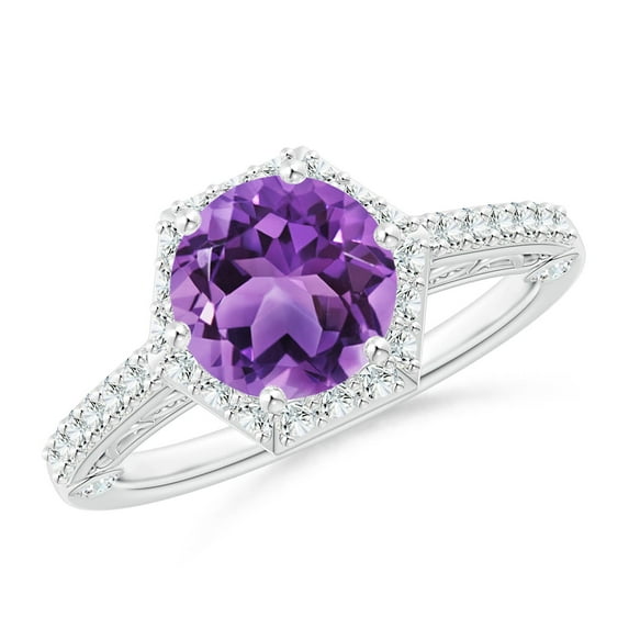 ANGARA Natural 1.7 Ct. Amethyst with Diamond Halo Ring in 14K White Gold for Women (Ring Size: 6.5)
