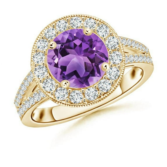 ANGARA Natural 1.7 Ct. Amethyst with Diamond Halo Ring in 14K Yellow Gold for Women (Ring Size: 12)