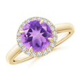 thumbnail image 1 of ANGARA Natural Round 1.7 ct Amethyst Cathedral Ring with Diamond Halo in 14K Yellow Gold for Women (Size-8mm) | February Birthstone, Anniversary, Jewelry Gift for Women | Natural Amethyst Ring, 1 of 9