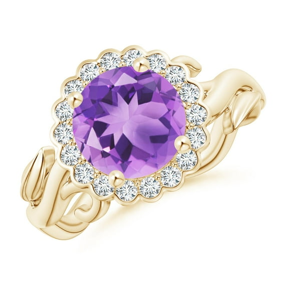 ANGARA Natural Vintage Inspired 1.7 ct Amethyst Flower and Vine Ring in 14K Yellow Gold for Women (Size-8mm) | February Birthstone, Anniversary, Jewelry Gift for Women | Natural Amethyst Ring