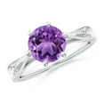 thumbnail image 1 of ANGARA Natural Tapered Shank 1.7 ct Amethyst Solitaire Ring with Diamonds in 14K White Gold for Women (Size-8mm) | February Birthstone, Anniversary, Jewelry Gift for Women | Natural Amethyst Ring, 1 of 9