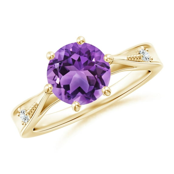 ANGARA Natural Tapered Shank 1.7 ct Amethyst Solitaire Ring with Diamonds in 14K Yellow Gold for Women (Size-8mm) | February Birthstone, Anniversary, Jewelry Gift for Women | Natural Amethyst Ring