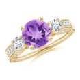 thumbnail image 1 of ANGARA Natural 1.7 Ct. Amethyst with Diamond Three Stone Ring in 14K Yellow Gold for Women (Ring Size: 11.5), 1 of 9