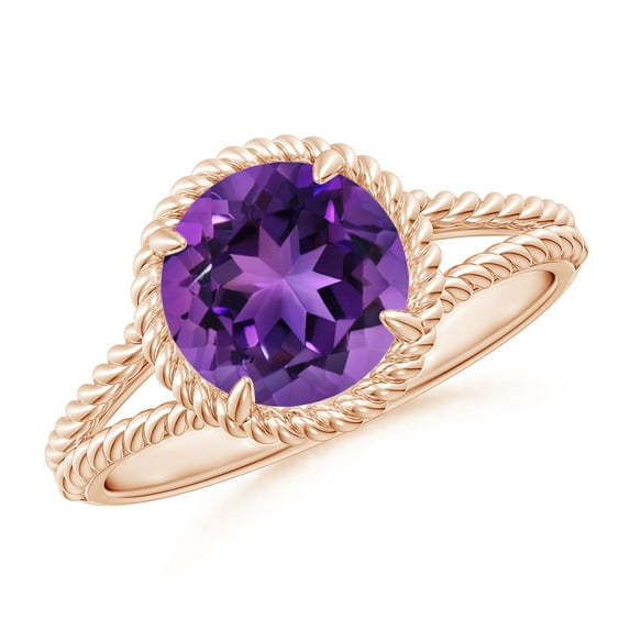ANGARA Natural 1.7 ct Amethyst Twist Rope Split Shank Ring in 14K Rose Gold for Women (Size-8mm) | February Birthstone, Birthday, Anniversary, Jewelry Gift for Women | Natural Amethyst Ring
