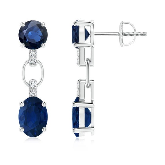ANGARA Natural & 1.7 ct Blue Sapphire Dangle Earrings with Diamonds Accents in 14K White Gold for Women (Size-7x5mm) | Anniversary, Jewelry Gift for Women | Natural Blue Sapphire Earrings