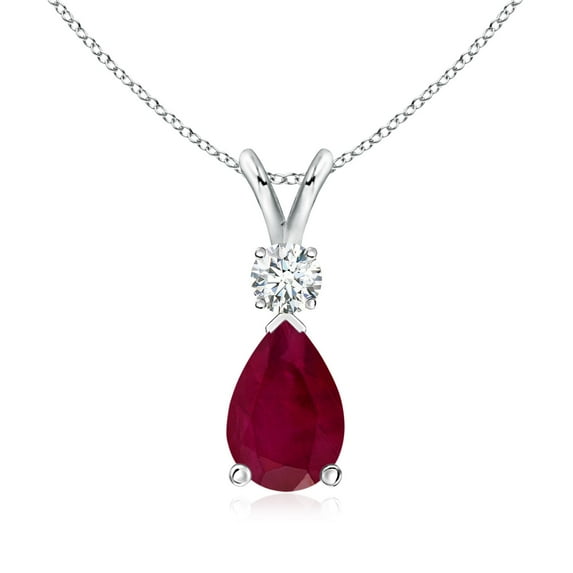Angara Natural 1.7 ct Ruby Teardrop Pendant Necklace for Women in 14K White Gold (Size-9x6mm) - July Birthstone Jewelry | Ruby and Diamond Necklace