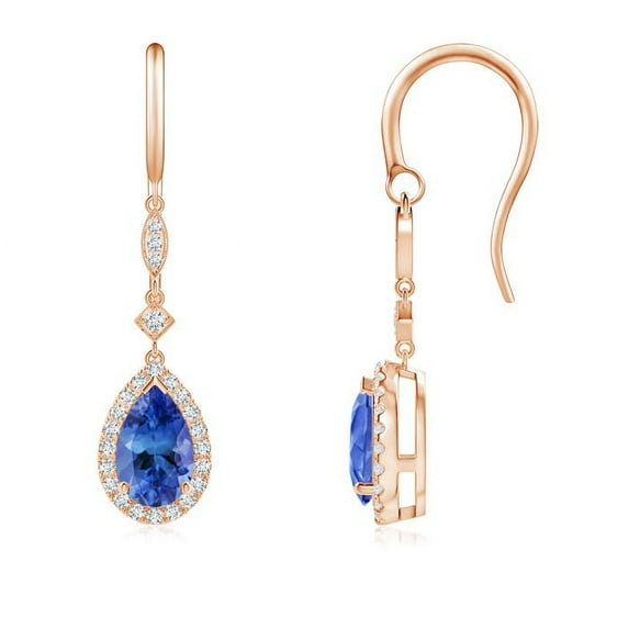 ANGARA Natural 1.7 ct Tanzanite Drop Earrings with Diamond Halo in 14K Rose Gold for Women (Size-8x5mm) | December Birthstone, Anniversary, Jewelry Gift for Women | Natural Tanzanite Earrings