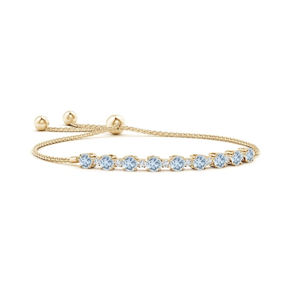 ANGARA Natural 1.8 ct Aquamarine and Diamond Tennis Bolo Bracelet in 14K Yellow Gold for Women (Size-4mm) | March Birthstone, Anniversary, Jewelry Gift for Women | Natural Aquamarine Bracelet