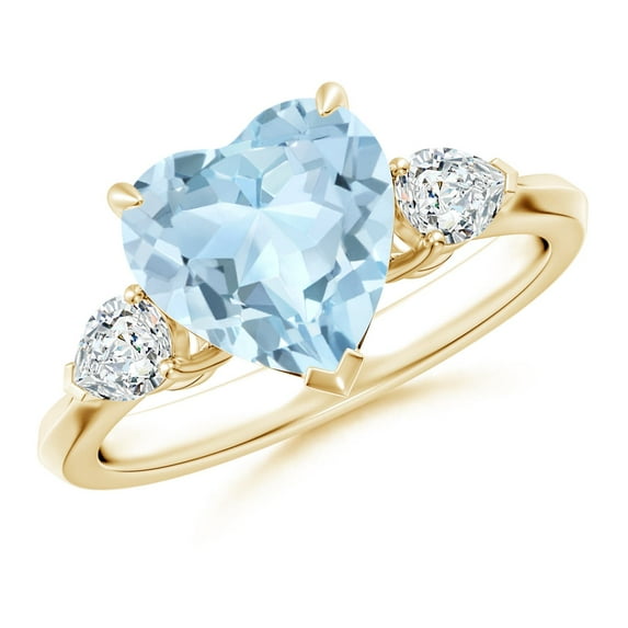 ANGARA Natural 1.8 ct Aquamarine and Diamond Three Stone Engagement Ring in 14K Yellow Gold for Women (Size-9mm) | March Birthstone, Anniversary, Jewelry Gift for Women | Natural Aquamarine Ring