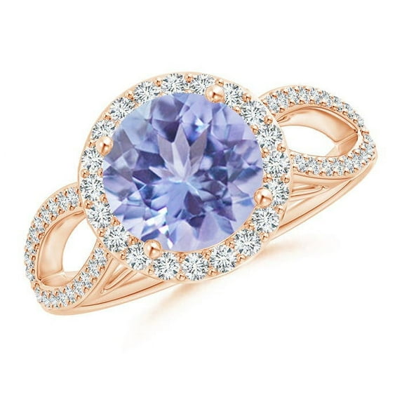 ANGARA Natural 1.8 ct Tanzanite Split Shank Ring with Diamond Halo in 14K Rose Gold for Women (Size-8mm) | December Birthstone, Anniversary, Jewelry Gift for Women | Natural Tanzanite Ring